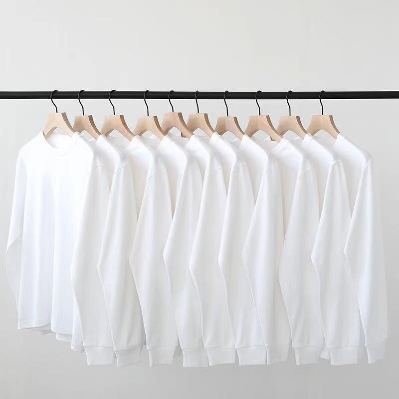 Унисекс Хлопковая Футболка с Длинным Рукавом Свободного Кроя с Круглым Вырезом - Весна/Осень Однотонная Футболка