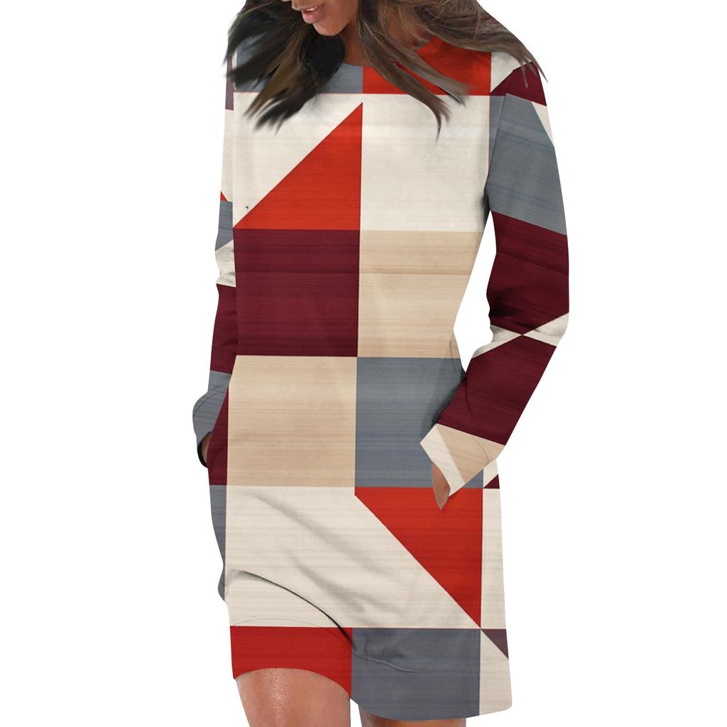 Платье с длинным рукавом для женщин, повседневный пуловер с принтом, платье-свитер, осень
