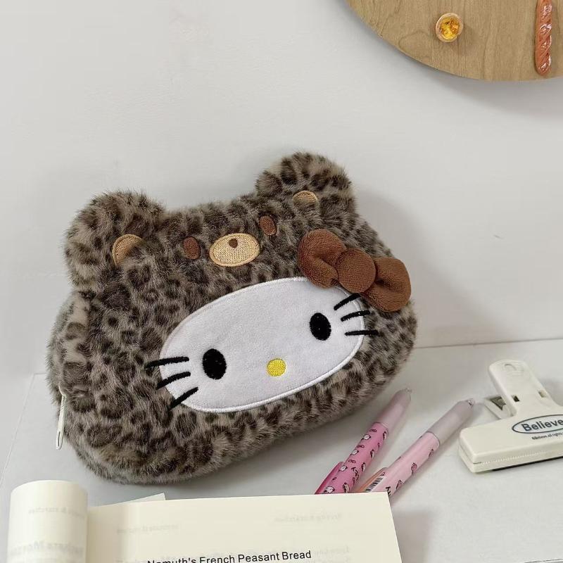 Кавайный пенал Hello Kitty Плюшевый Мультяшный Большой Вместимости Канцелярский Косметичка Многофункциональная Сумка для Хранения Подарок
