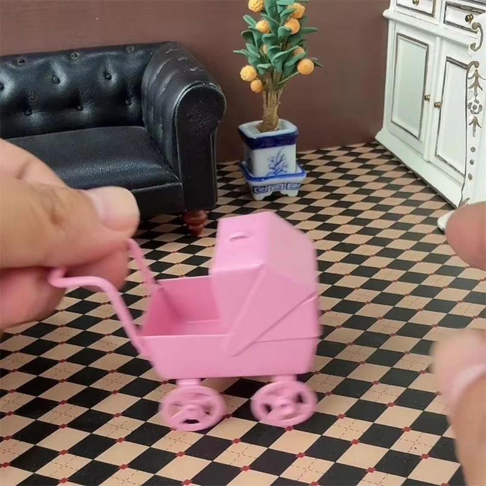 Wrought Iron Mini Bassinet Stroller Realistic Doll Pram Toys Baby Stroller Model Kids Pretend Play