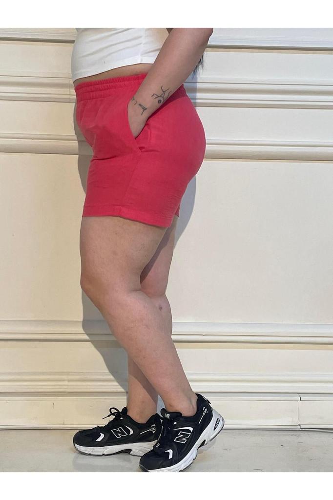 Women's Fashion Big Size Shorts & Bermudas Plus Size Green Shorts with Elastic Waist and Side Pockets