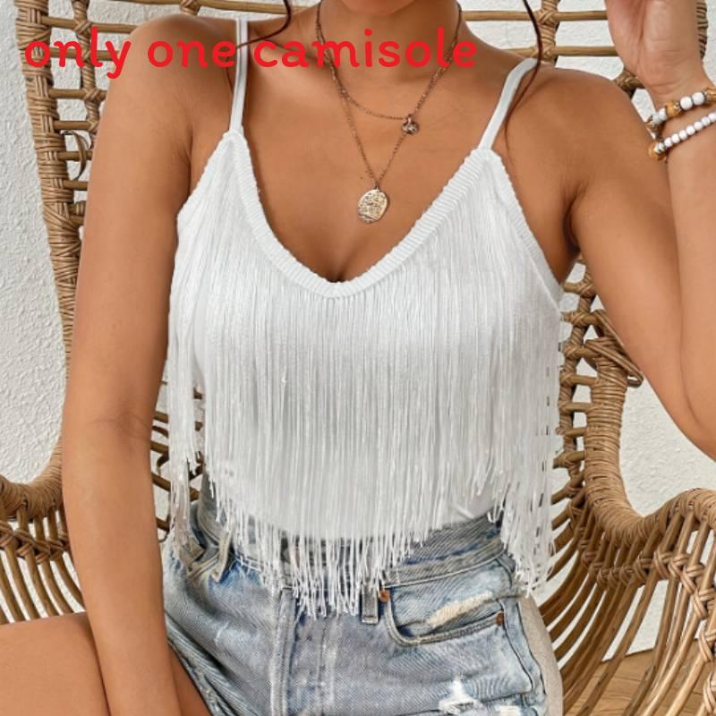 Spring Womens Fringe Camisole With High Elastane For Casual Wear