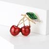 Chic Green Leaf & Red Cherry Enamel Brooch - Stylish Daily Accessory