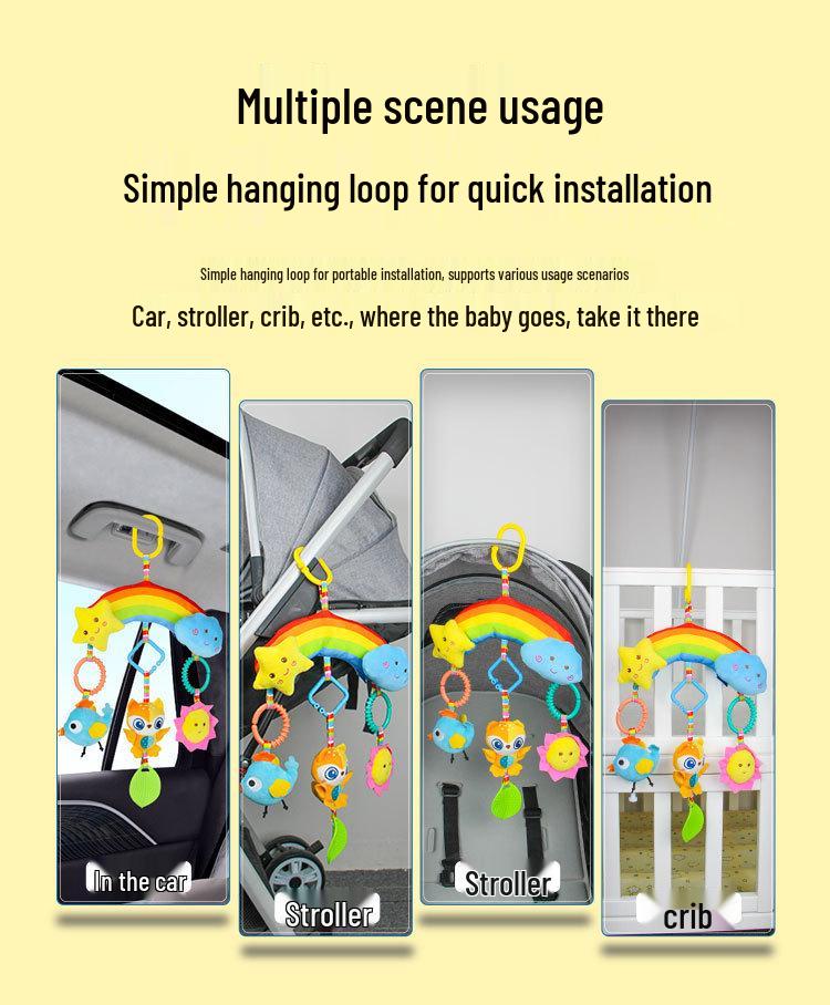 Rainbow Leaves Baby Crib Mobile & Plush Animal Rattle Toy