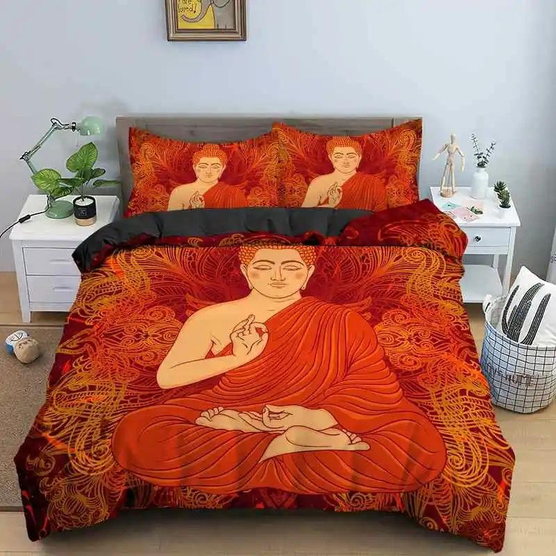 Buddha Bedding Collection Indian Religion Buddhism Meditation Mandala Duvet Cover Smile Buddha Floral Soft Quilt Cover Queen King Size