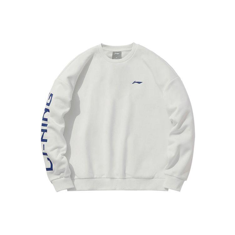 Li Ning Sports Lifestyle Series Loose Fleece Warm Casual Pullover Hoodie Unisex Hoodies White AWDP932-29