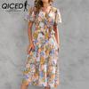Women's Fashion Summer Spring Floral Print Short Sleeve V-Neck Casual Dresses
