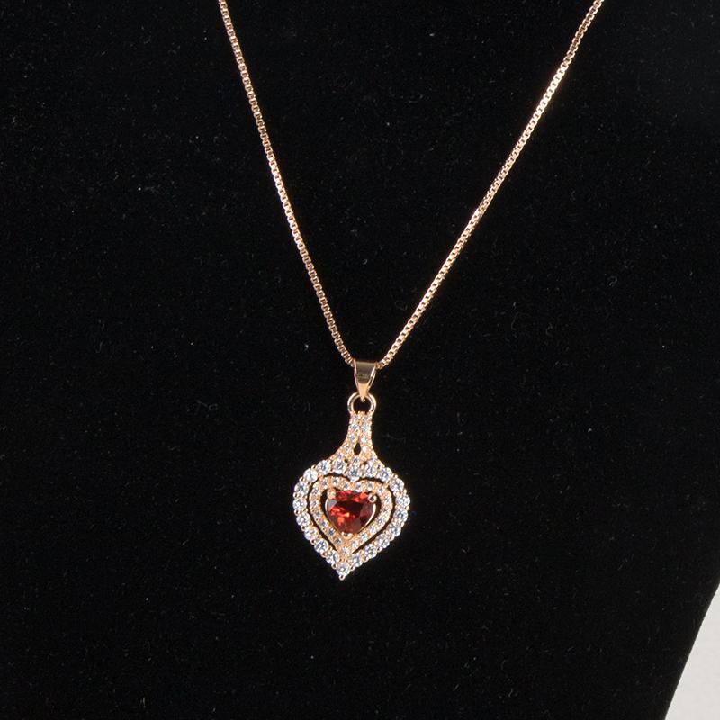 BELLA BOX Горячие продажи в форме сердца, рубиновые драгоценные камни, цвет розового золота, 5А, циркон, цепочка на ключицу, простое хрустальное ожерелье для женщин, свадебные украшения, оптовая продажа