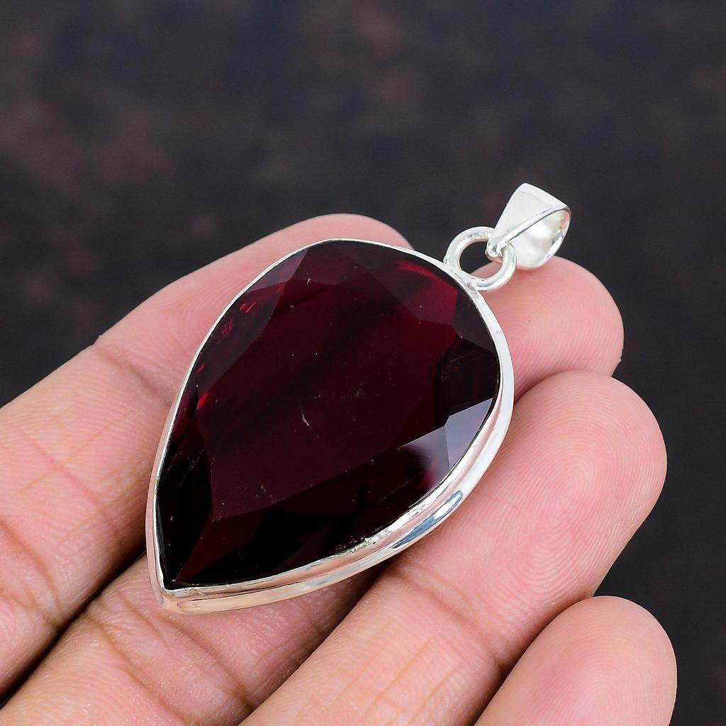 Faceted Mozambique Garnet Pendant Gemstone Pendant Handmade Decent Jewelry 925 Sterling Silver Pendant Statement Jewelry Anniversary Gifts