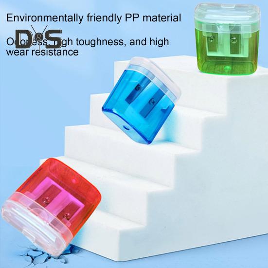 Double Hole Pencil Sharpener with Storage Box Premium Blade Home Office Kids Pencil Sharpener Stationery Supplies