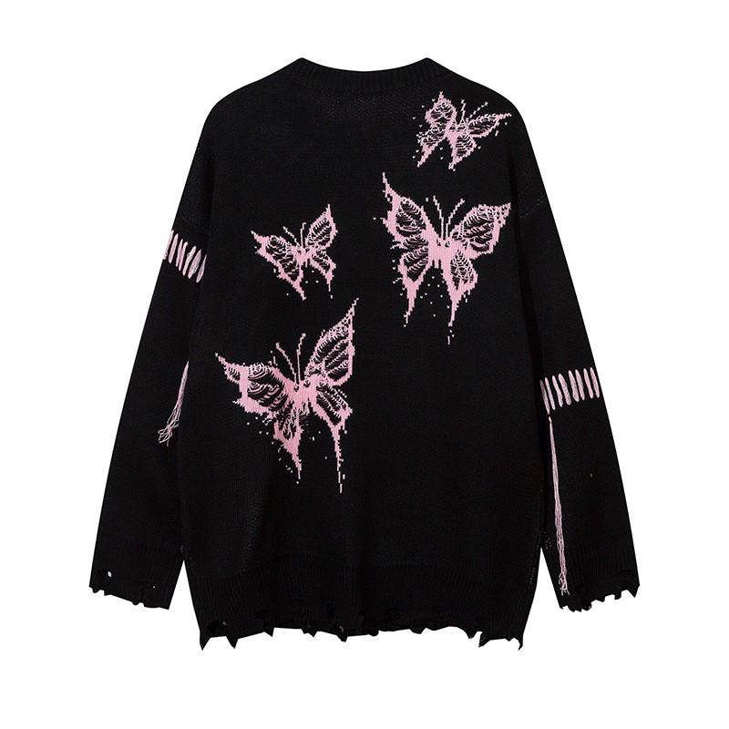 Oversized Knit Sweater Men Women - High Street Style Cable Jacquard Distressed Detail Loose Fit Winter Warm