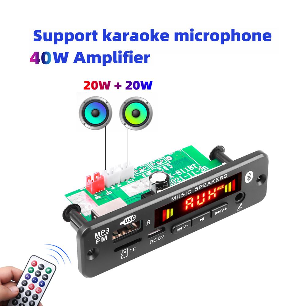 2*20 Вт аудиоусилитель постоянного тока 12 В Bluetooth 5,0 MP3-декодер плата автомобильный MP3-плеер динамик автомобильное FM-радио поддерживает громкую связь запись вызовов
