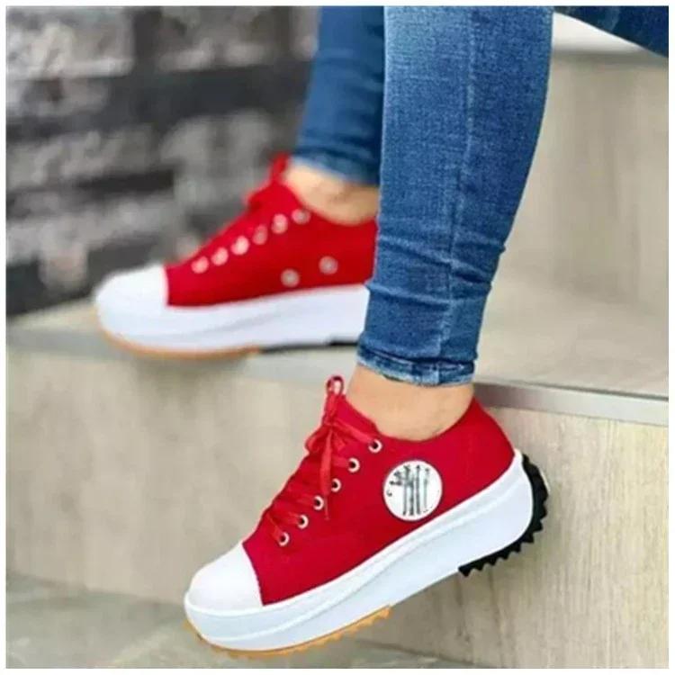 Canvas Ladies Casual Sneakers Autumn Brand Women's Casual Shoes Flat Lace-Up Walking Shoes for Women Ladies Shoes On Offer