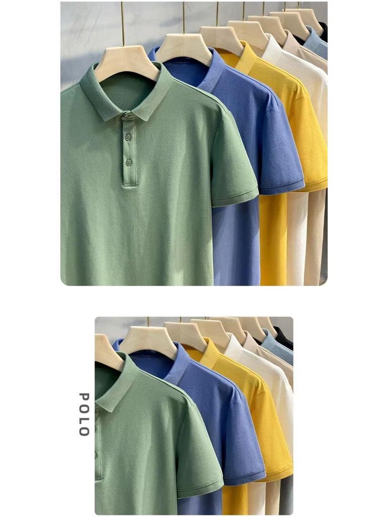 2025 Мужская модная однотонная рубашка-поло Slim Fit - короткий рукав, лацкан, универсальный повседневный верх