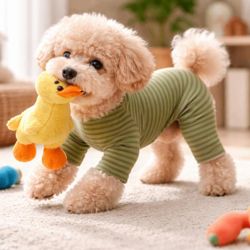 Dog Belly Protective Apparel Soft Dog Striped Jumpsuit Four-legged Warm Dog Pajamas Comfortable Dog Recovery Suit Daily Wear
