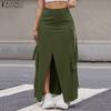 Женская мода Высокая талия Карман Прямые разрезы Юбки