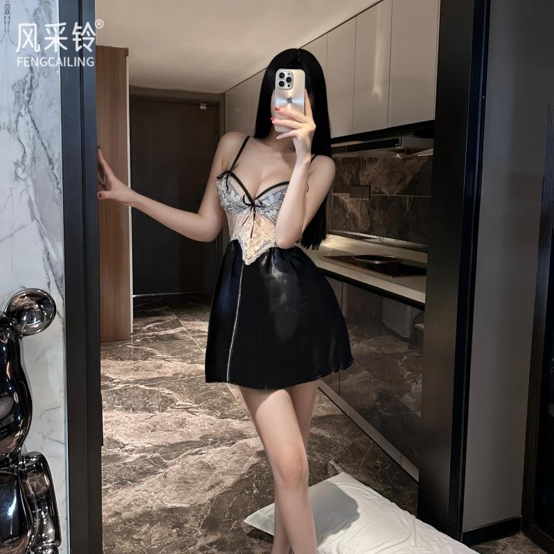 Sex Pajamas Female Sexy Nightgown Small Floral Small Chest Pure Desire Wind Suspender Chest Pad Hip Loungewear Nightdress 2