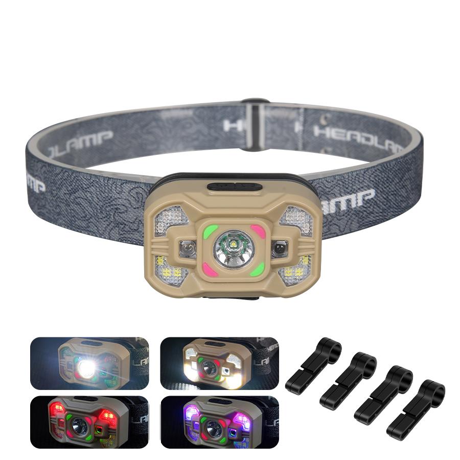 Светодиодные налобные фонари с датчиками для наружного использования, перезаряжаемые через USB, с 4 режимами аварийного рабочего освещения, водонепроницаемый налобный фонарь для кемпинга