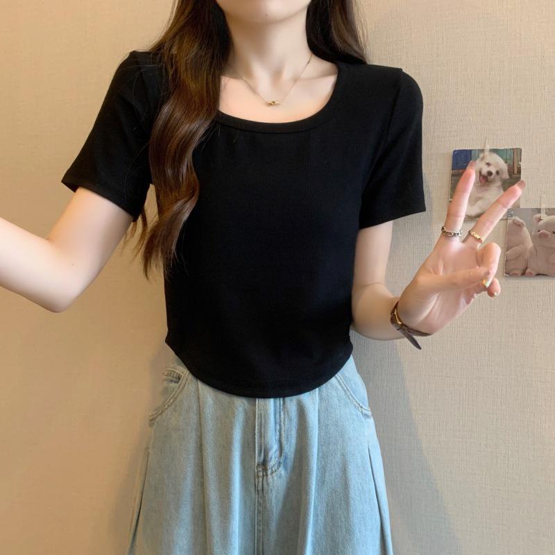 Женская летняя облегающая хлопковая футболка-поло с рисунком «рыбьи кости» и фирменным логотипом