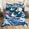 3D Japanese Wave Print Duvet Cover Set, Soft Microfiber Vintage Ukiyo-e Bedding Set With Pillowcases
