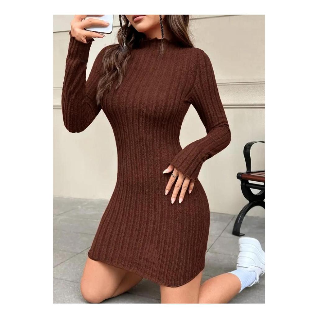 Женское платье с высоким воротником, трендовое, из вельвета и лайкры, хлопок, сезонное и зимнее