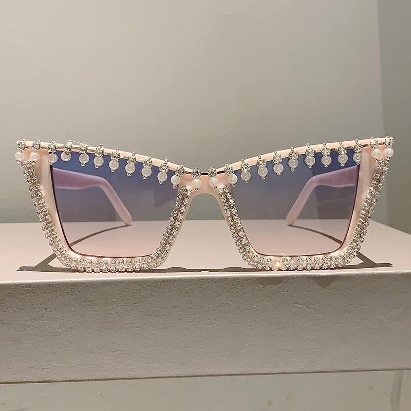 Модные женские солнцезащитные очки кошачий глаз с бриллиантами, блестящие вечерние солнцезащитные очки со стразами, женские солнцезащитные очки с жемчугом в стиле панк