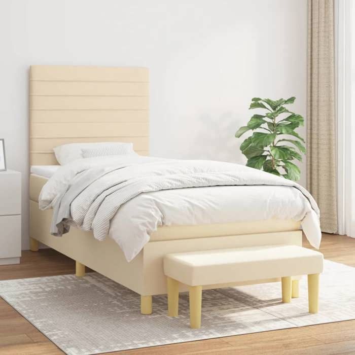 Maison Exclusive - Sommier à lattes de lit avec matelas Crème 100x200 cm Tissu