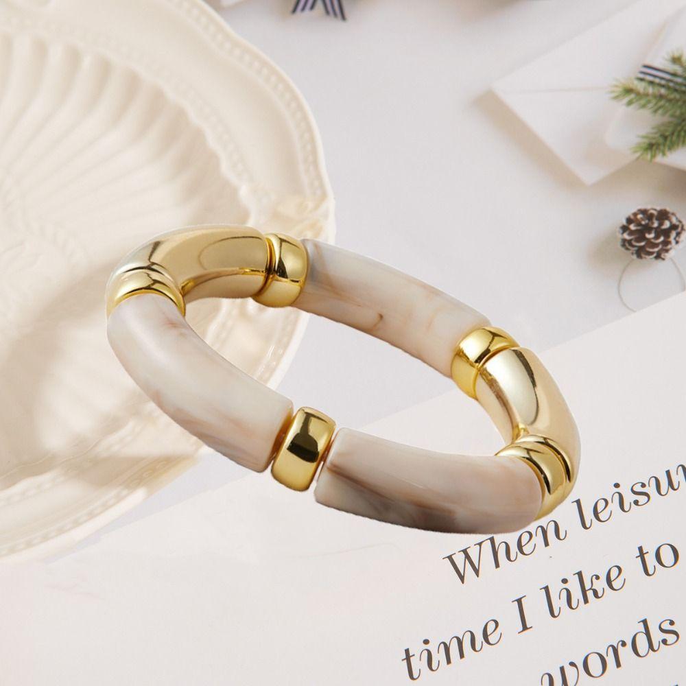 Stretchy Bohemia Style Bracelets Acrylic Curved Tube Bangle Vintage Leopard Bracelets  Gifts