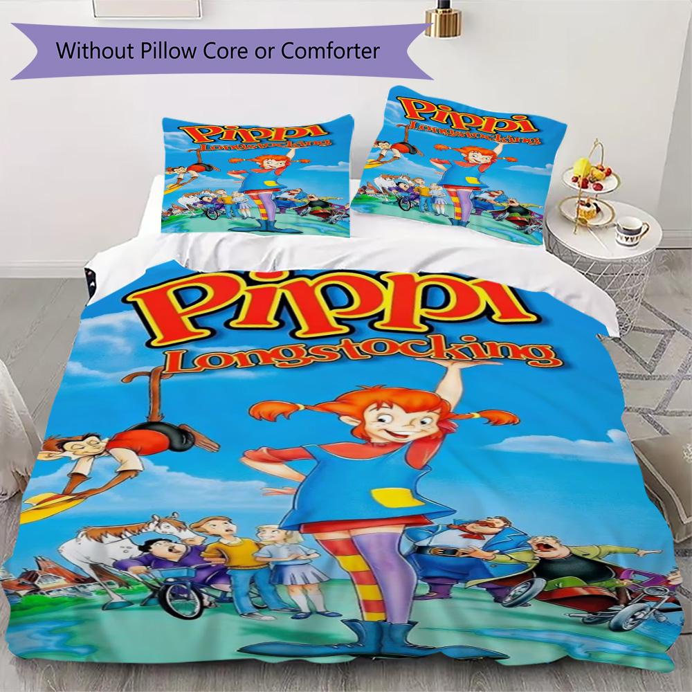 Pippi Longstocking Pattern Bedding,Quilt Set Quilt Cover Pillowcase Home Birthday Gift (1*duvet cover+2*pillowcase,without core)XSJT0917441