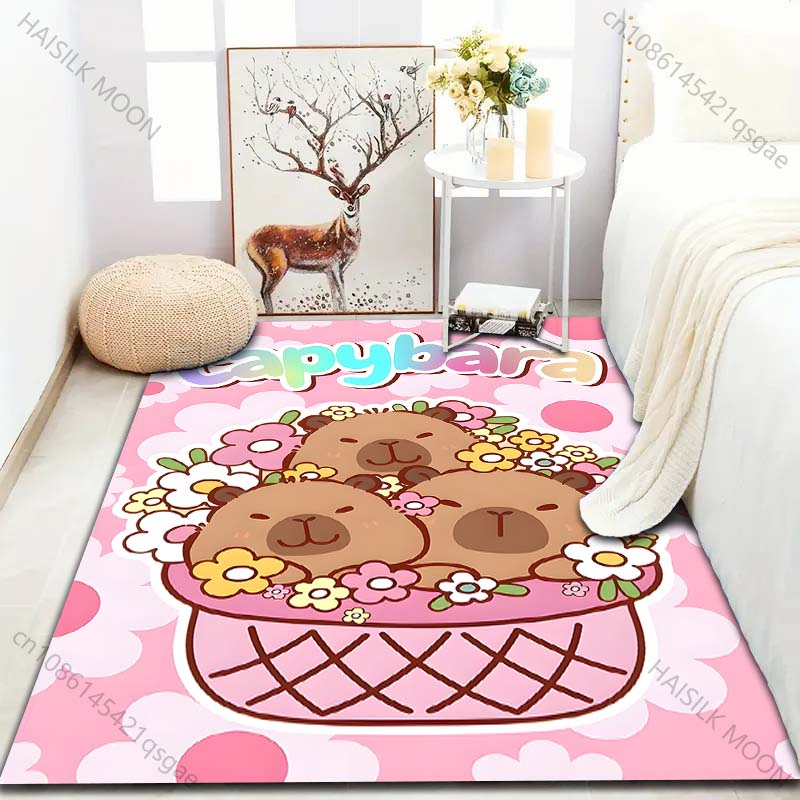 Cute Capybara Print Carpet for Bedroom Living Room Bedside Sofa Floor Mat Modern Home Decor Area Rug Kids Room