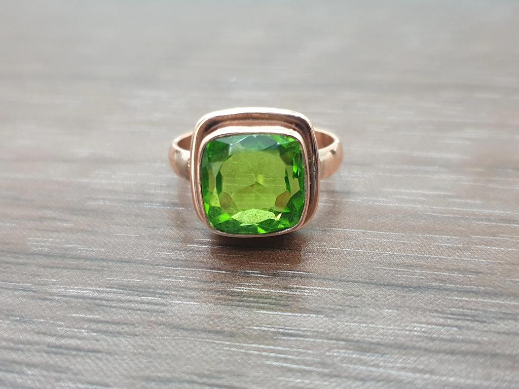 Green Peridot 925 Sterling Silver Rose Gold Fill Ring Jewelry, Handmade Gift Ring