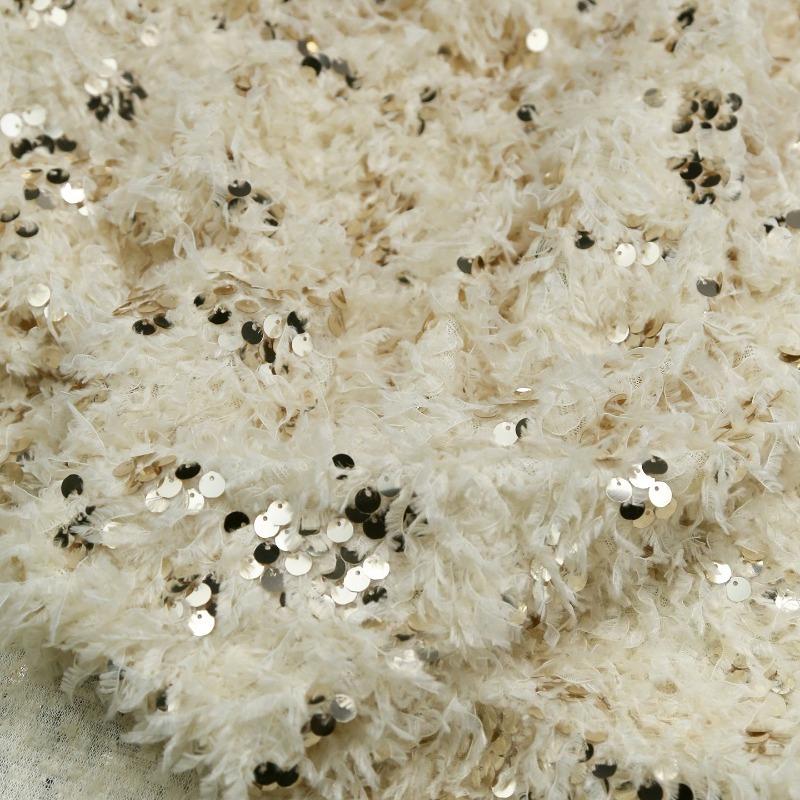 50x155см Ткань с вышивкой пайетками и бахромой из перьев для вечернего платья Креативной одежды Рукоделие DIY Шитье Кружевная вышитая ткань