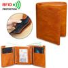 Men's Genuine Leather Trifold Wallets RFID Blocking Cowhide Vintage Wallet with ID Window 8 Card Slots 2 Deep Cash Pockets Money Bag