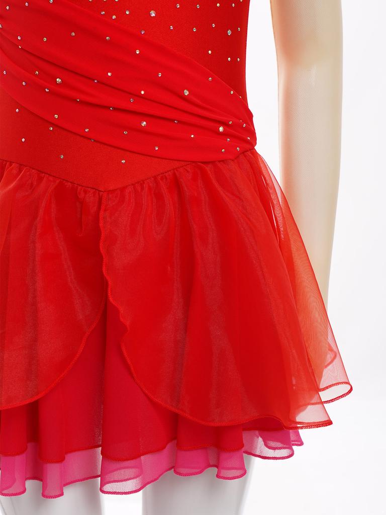 Платье для фигурного катания с блестками и стразами, с длинным рукавом, из прозрачной сетки, с вырезом на спине, лирический костюм для выступлений