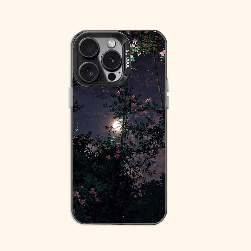 Чехол 'Луна и Цветы' для iPhone 11 12 13 14 15 16 17 Pro Max XS X XR