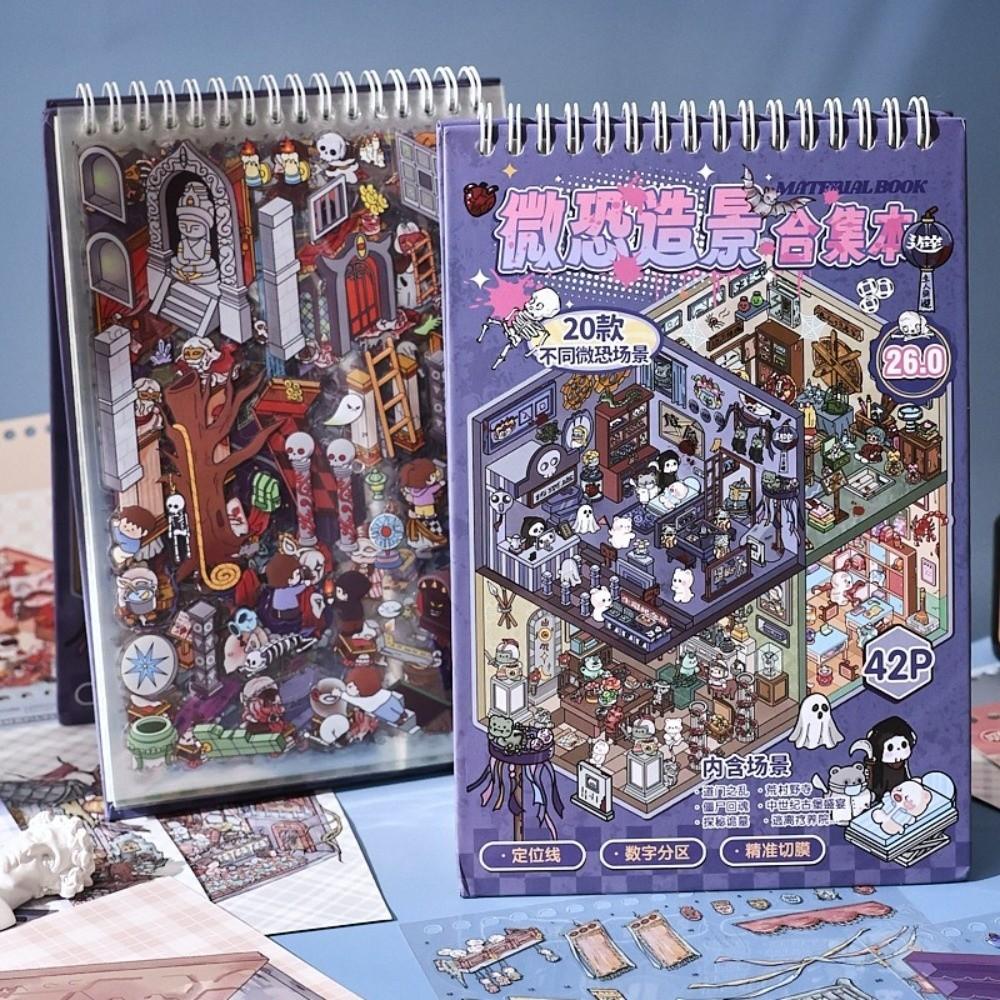 Spooky Theme Miniature Scene Sticker Book 20 Scene Haunted Cottage Sticker Holiday Gifts