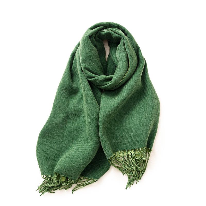 Double Sided Solid Color Scarf For Women's Winter Imitation Cashmere Warm Tassels