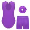 Girls Complete Dance Set Sleeveless Leotard Keyhole Back Patchwork Style Rhinestone Waistband Performance Outfit