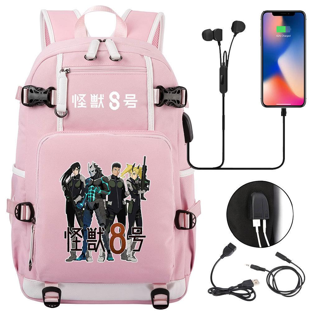 Kaiju No. 8 Printed USB Port Backpack Youth Student School Bag Large Capacity Travel Daypack