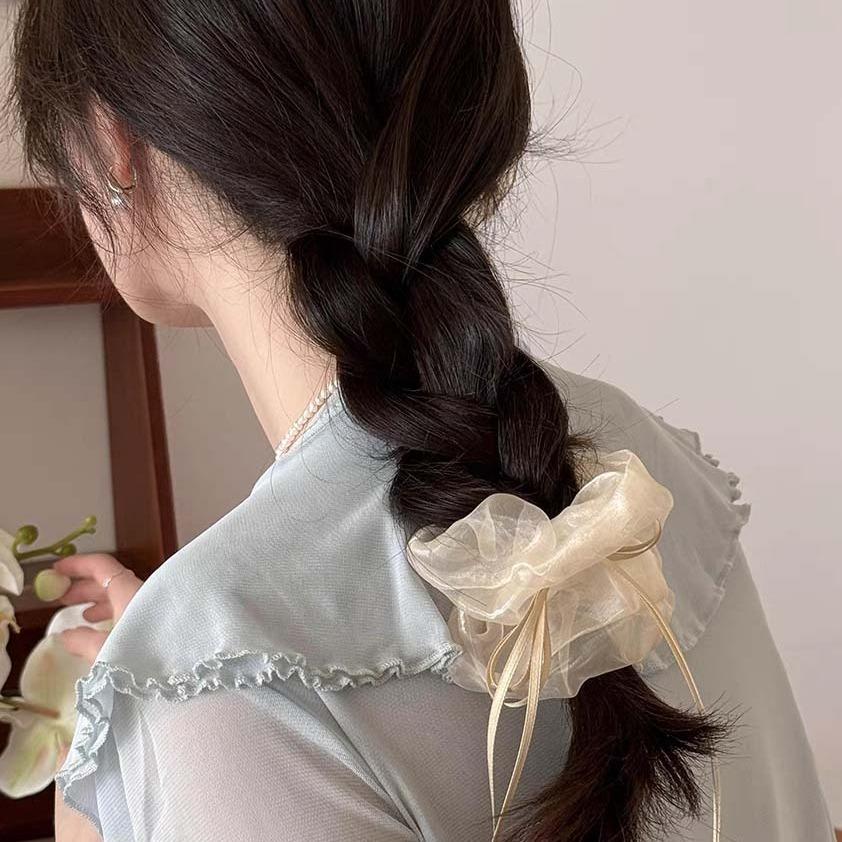Длинные резинки для волос с бантом и оборками, моющиеся резинки для волос, вечерние круги из органзы для волос для девочек