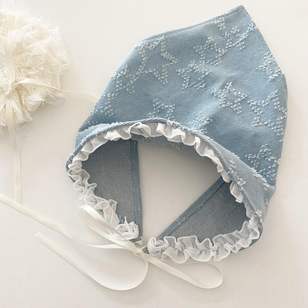 Retro Denim Triangle Scarf Turban Lace Strap Star Hair Scarf Breathable Thin Headscarf Countryside