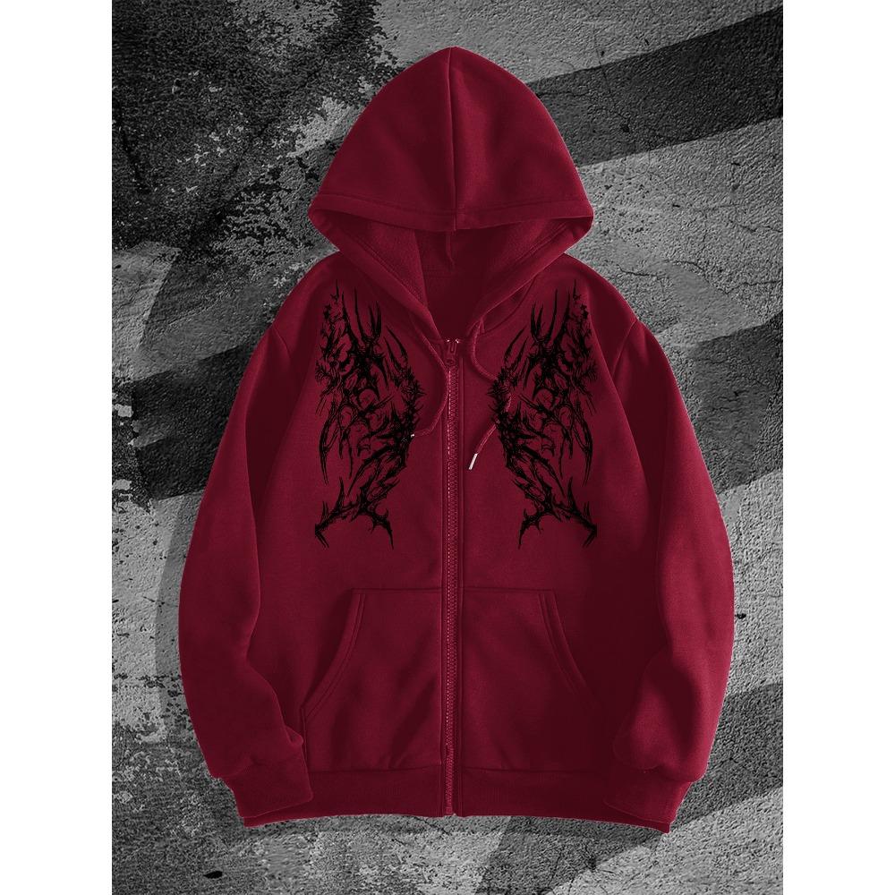 Мужская готическая толстовка на молнии с темным принтом, модный выбор в уличном стиле, идеально подходит для повседневных случаев, идеальна для сочетания с модными нарядами