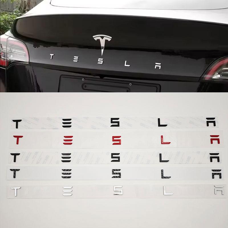 mghxj4 3D ABS Letters Tesla Logo Carbon Chrome Black Red Badge Car Rear Trunk Stickers For Tesla Model 3 Y X S Back Decals Accessories