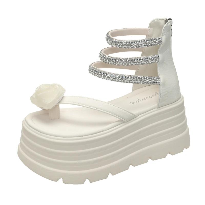 Мода 8 см Новые Летние Женские Сандалии на Высокой Платформе, Клинья, Блестящие Стразы, Модная Уличная Обувь, Массивные Сандалии, Пляжные Повседневные Шлепанцы для Женщин