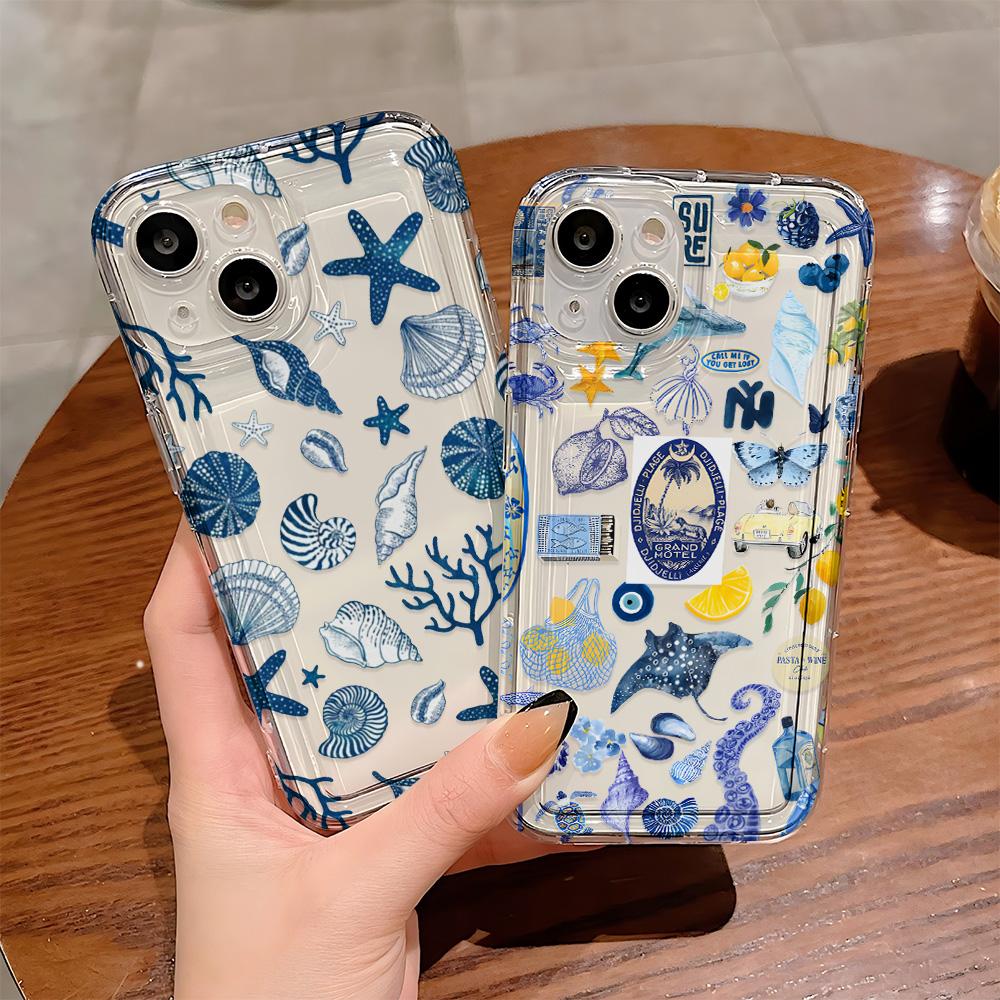 Арт Синий Морской Организм Чехол для Телефона для Samsung Galaxy S25 S24 S23 S22 S21 S20 S10 Note20 FE Ultra Plus 4G 5G Прозрачная Задняя Крышка