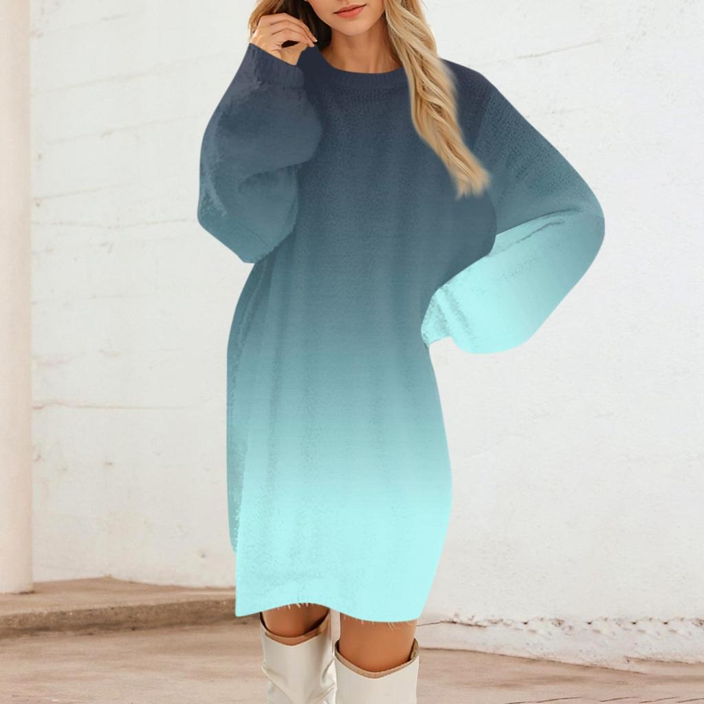 Женские повседневные плюшевые платья с круглым вырезом и длинным рукавом