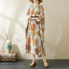 Летнее платье Plus Artistic Retro Loose Printed с воротником-стойкой и рукавами семь четвертей для женщин