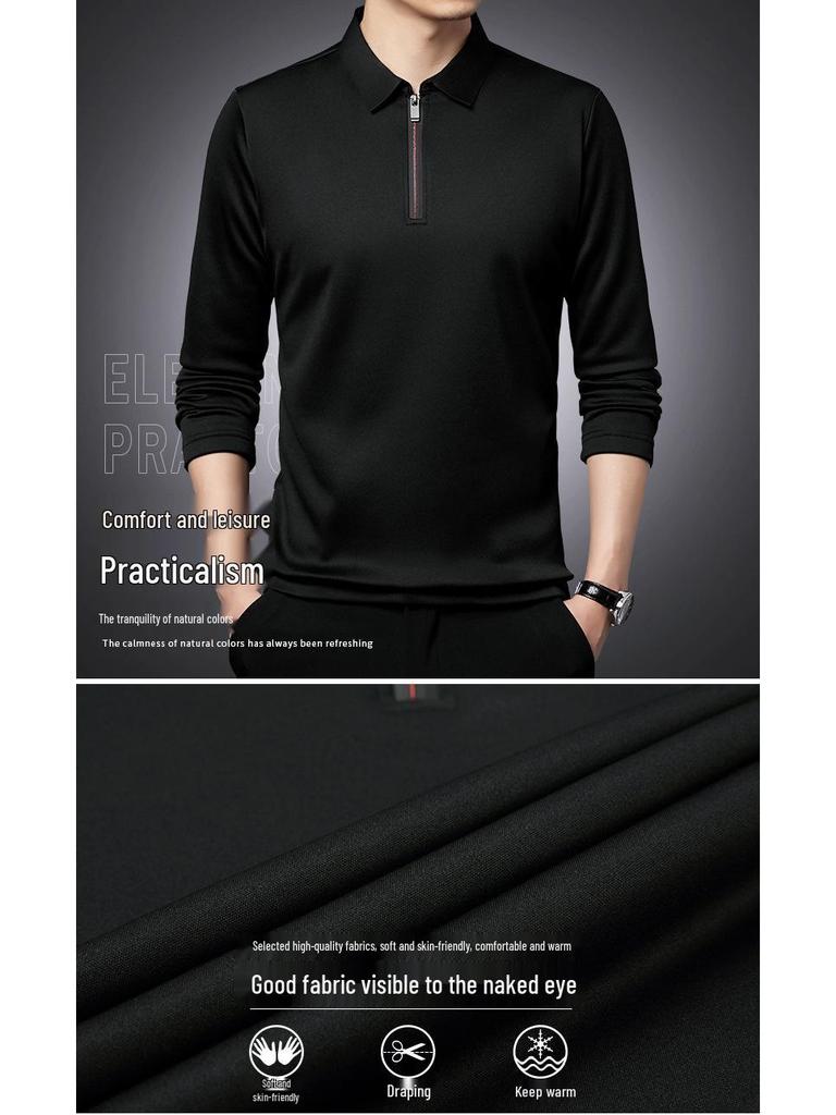 Мужская рубашка поло с длинным рукавом и молнией до середины - Повседневный отложной воротник для среднего и молодого возраста