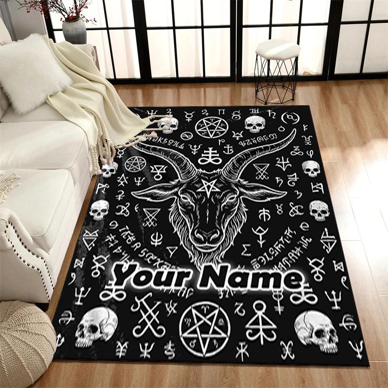 1PC Custom Name Satanic Art Theme Floor Mat Ideal for Living Room, Game Rooms, Office, Bedroom,Floor Mat Playful Design