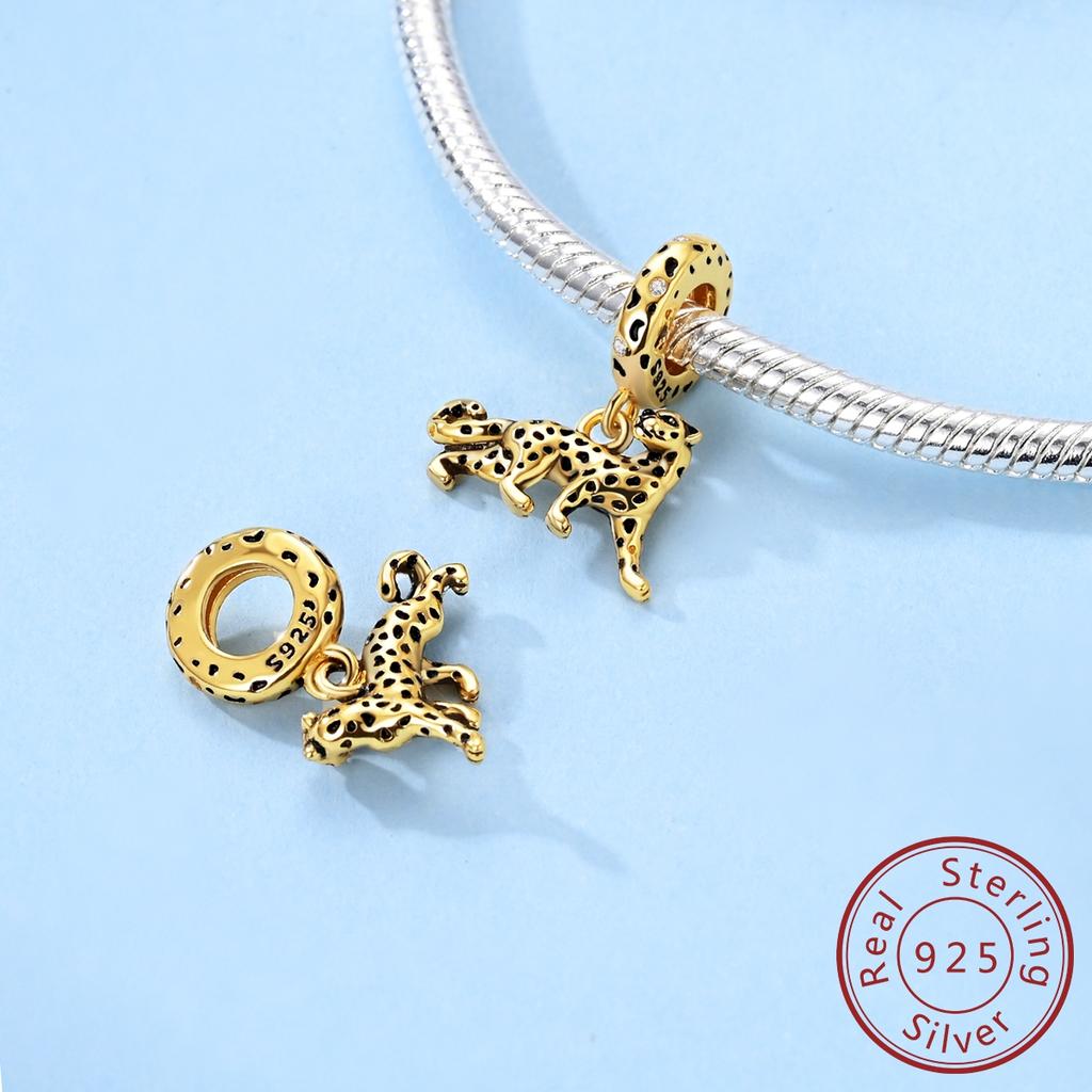 New Gold Series Copper Charms Sparking Gold Plated Pendant Bead Leopard Dog Fit Original Bracelet Diy Jewelry